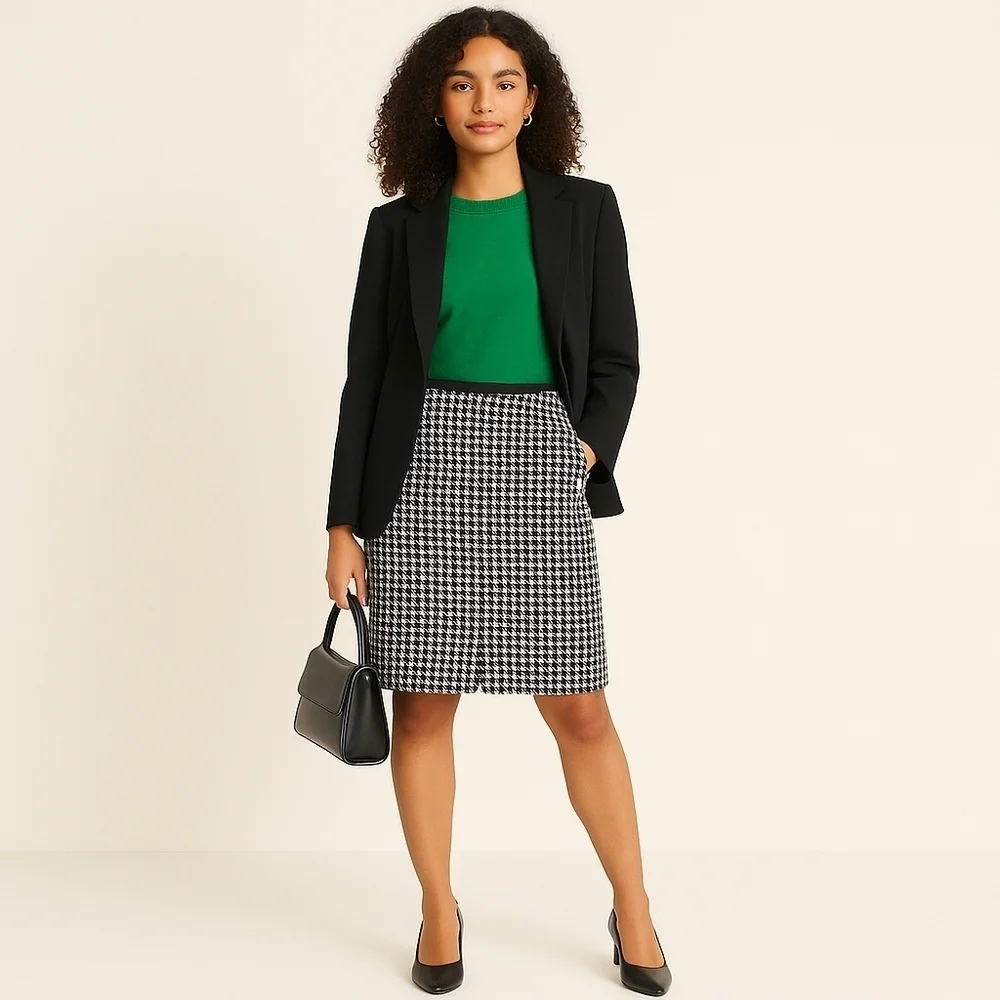 Tory Burch Gray Houndstooth Wool-Blend Skirt – Size 10 (EUC)